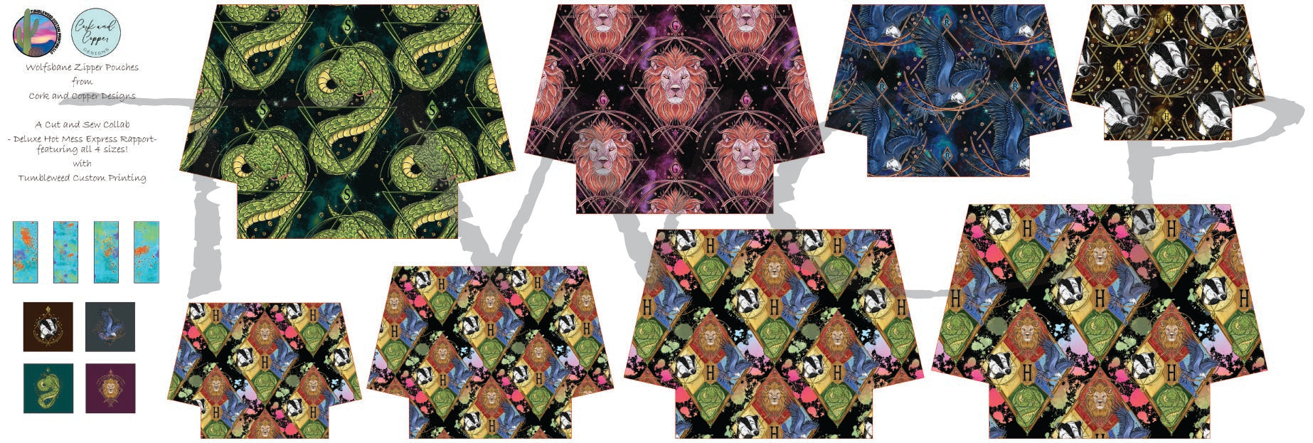 Cork & Copper Designs - The Wolfsbane Zipper Pouch - HP Houses Mix