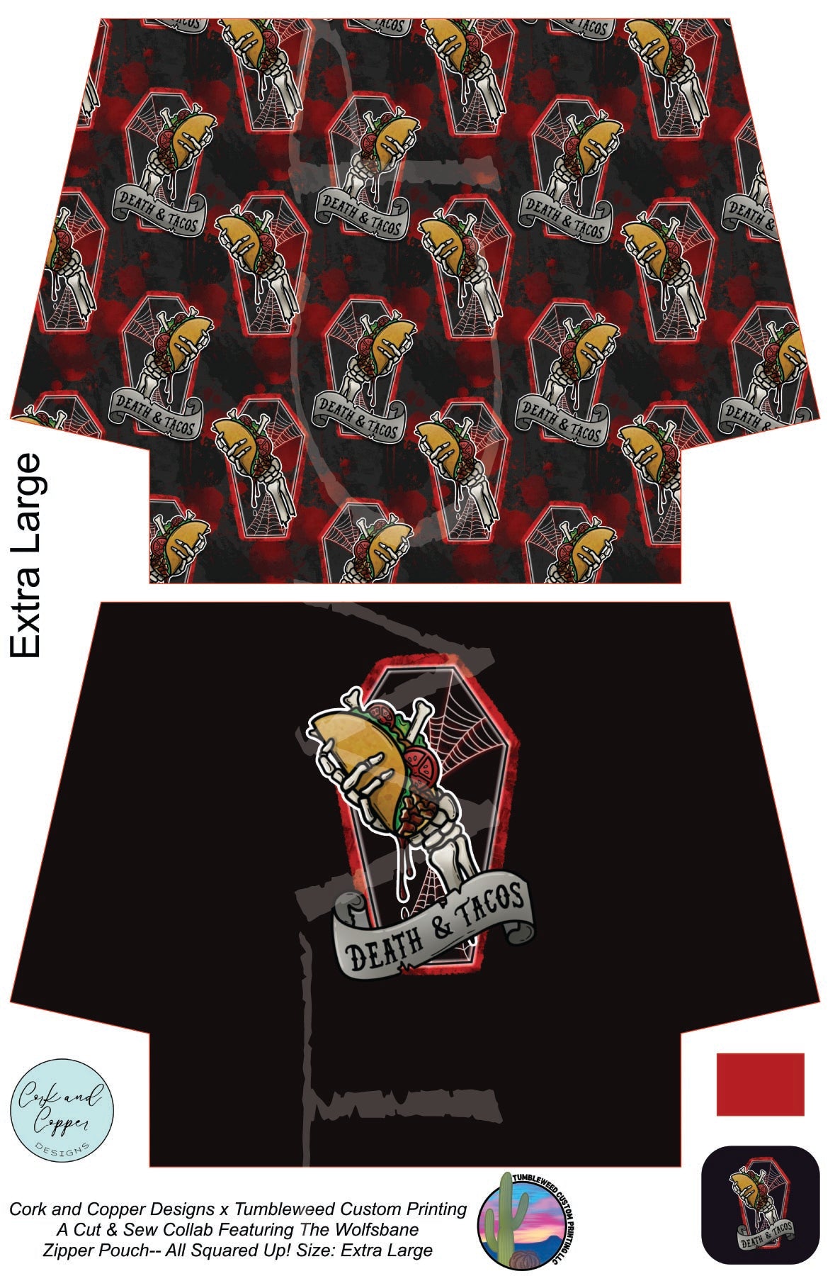 Cork & Copper Designs - The Wolfsbane Zipper Pouch - Death and Tacos