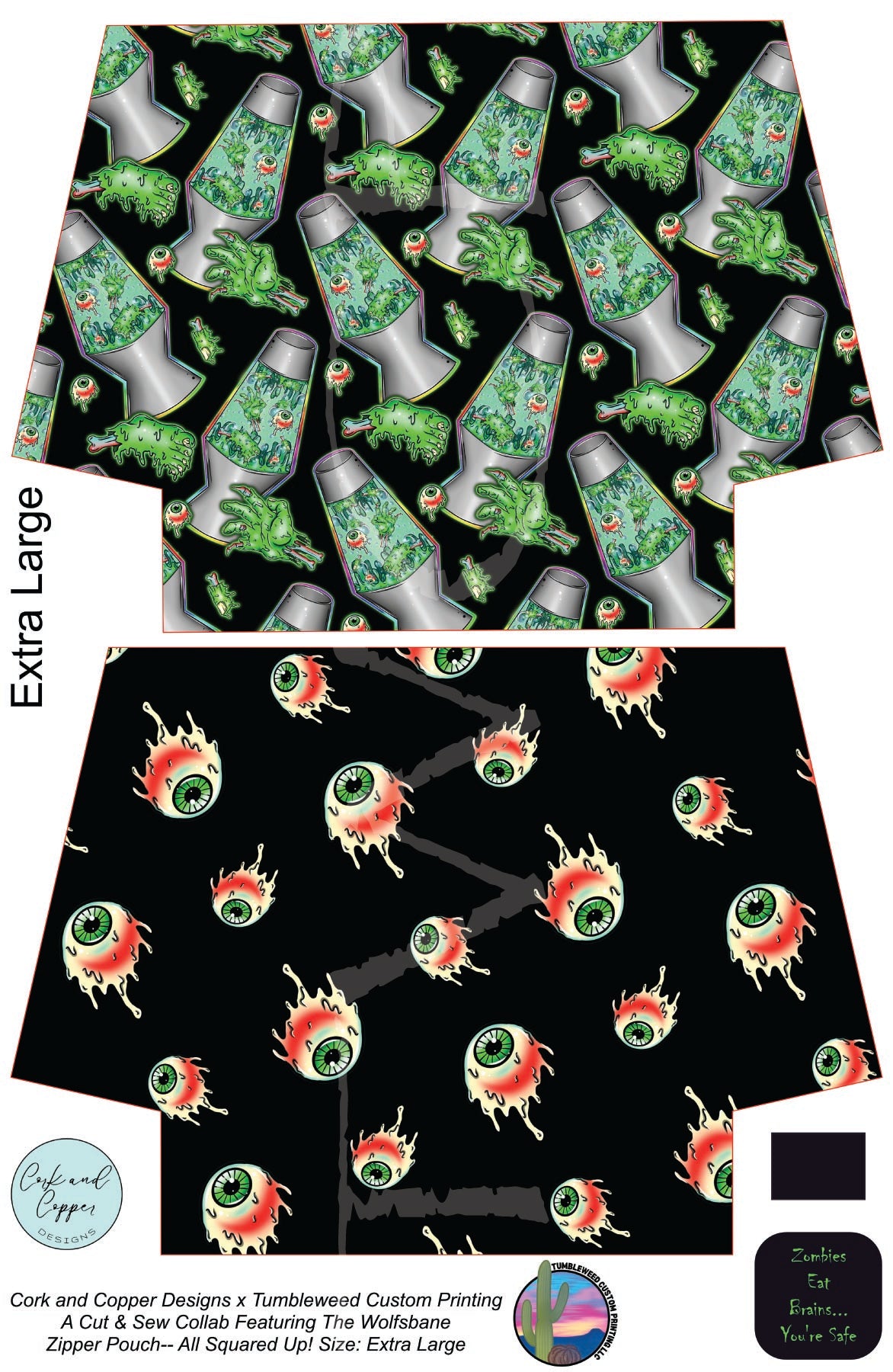 Cork & Copper Designs - The Wolfsbane Zipper Pouch - Zombies Eat Brains...You're Safe