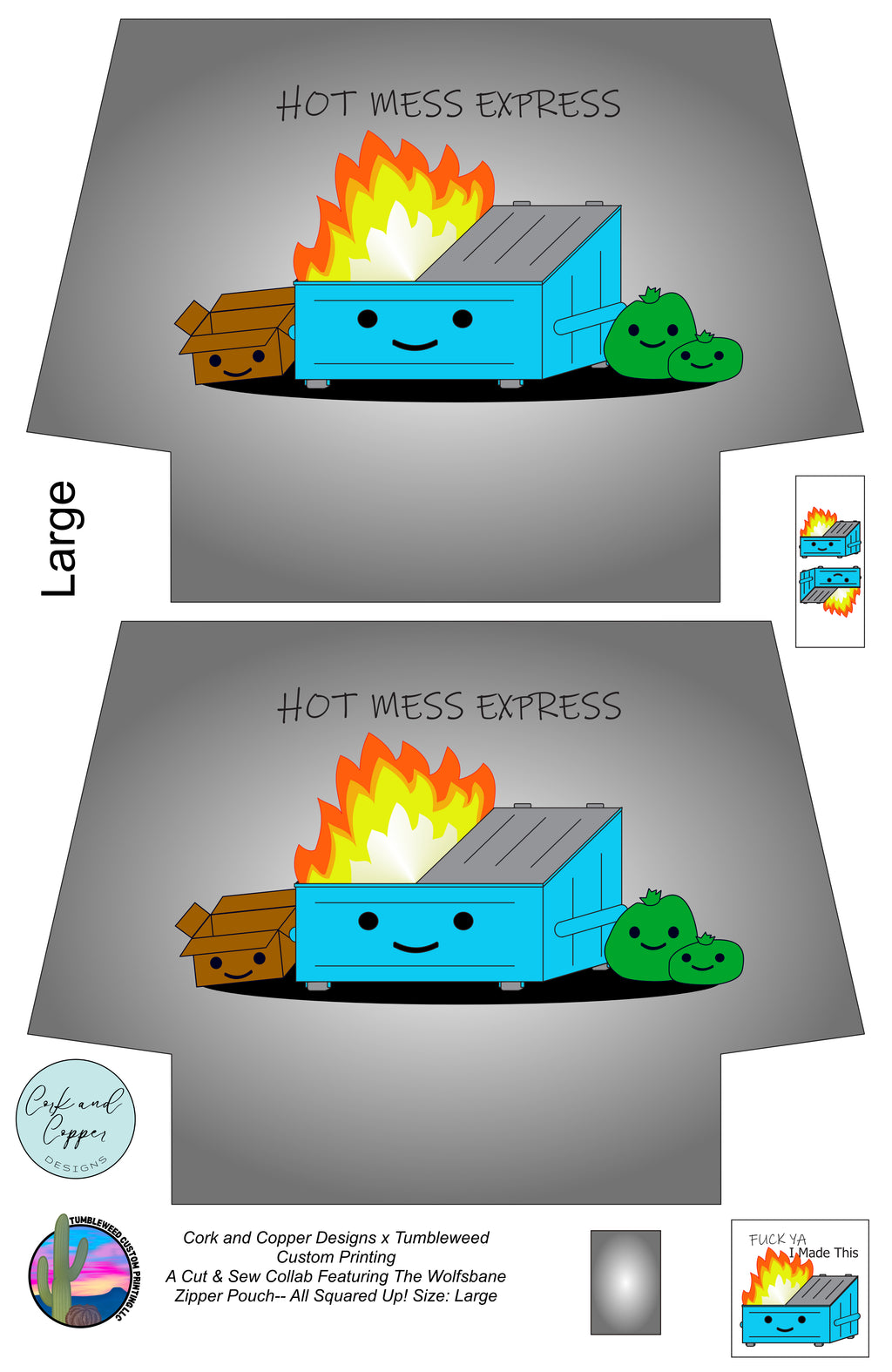 Cork & Copper Designs - The Wolfsbane Zipper Pouch - Hot Mess Express with Words (C&CD Exclusive)