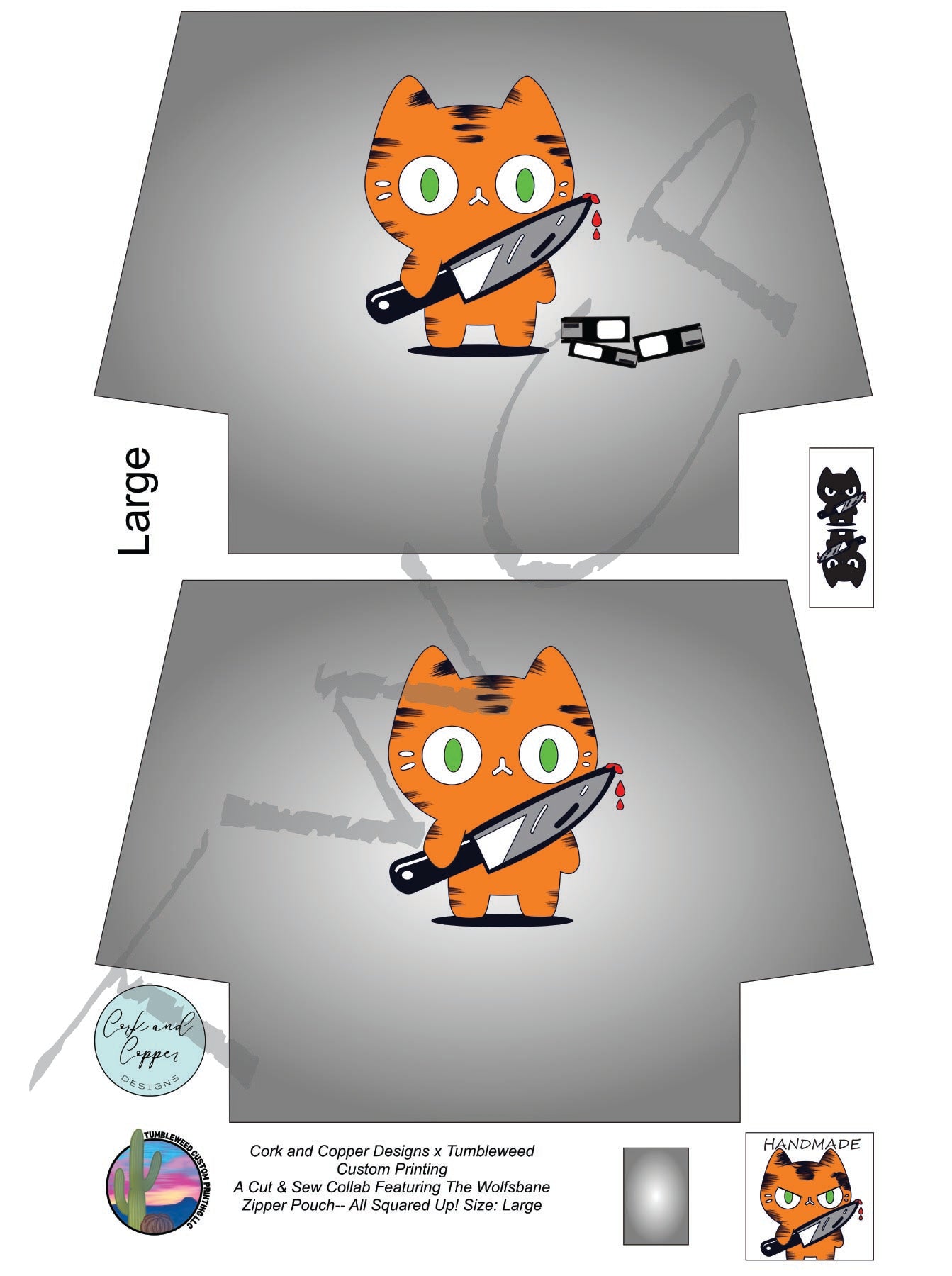 Cork & Copper Designs - The Wolfsbane Zipper Pouch - Stabby Cat (C&CD Exclusive)