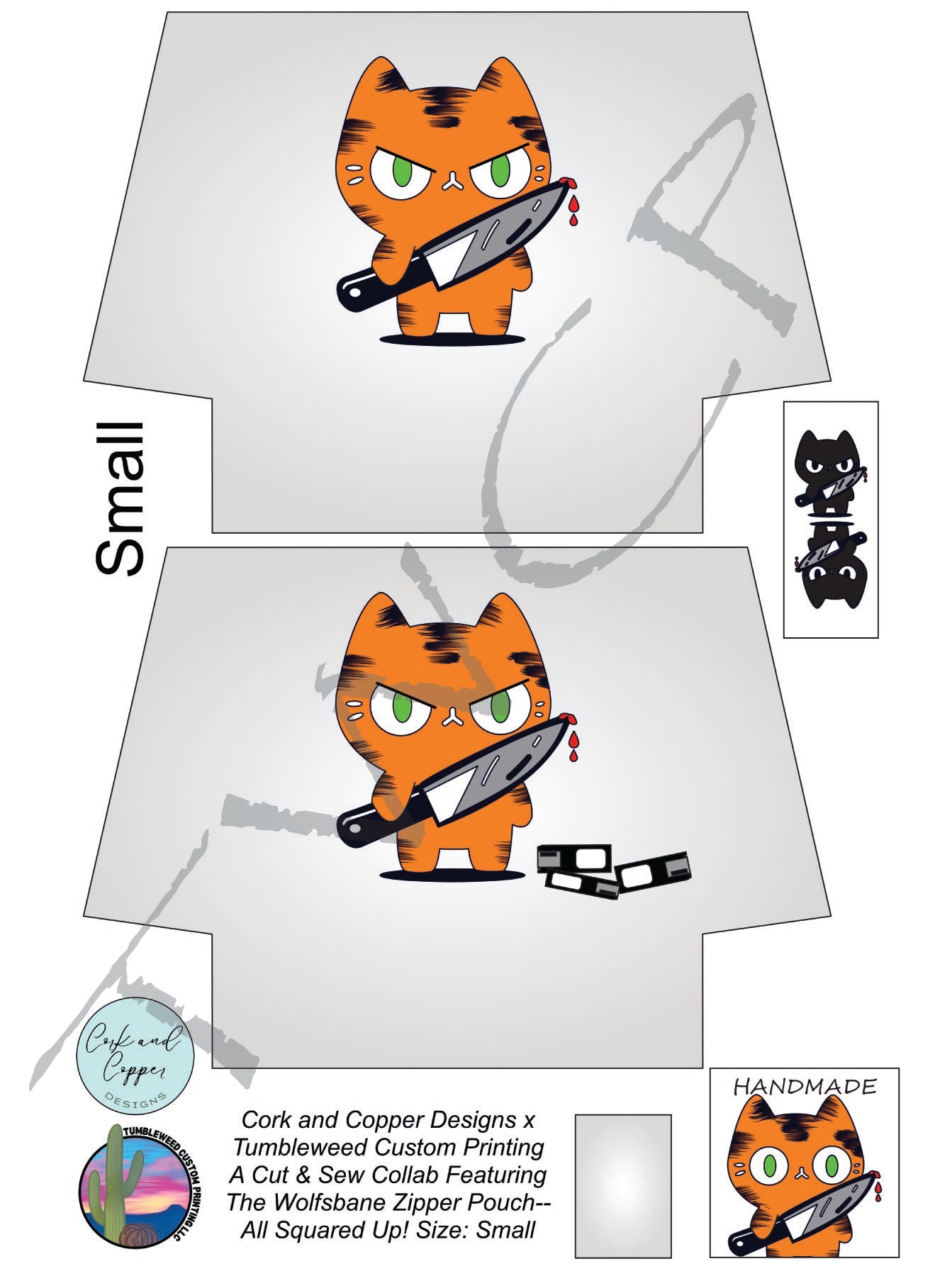 Cork & Copper Designs - The Wolfsbane Zipper Pouch - Stabby Cat (C&CD Exclusive)