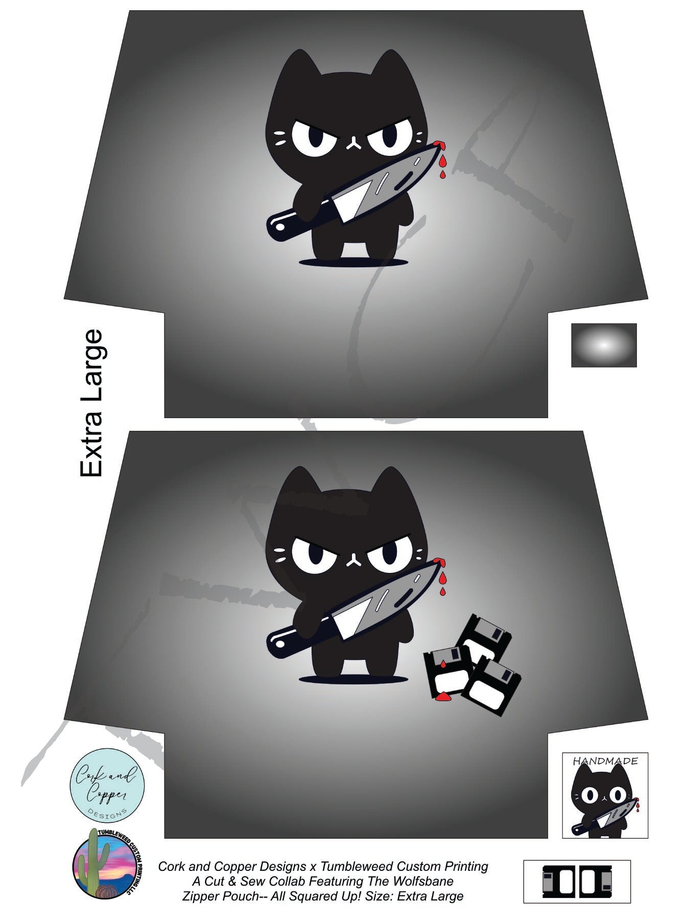 Cork & Copper Designs - The Wolfsbane Zipper Pouch - Stabby Cat (C&CD Exclusive)