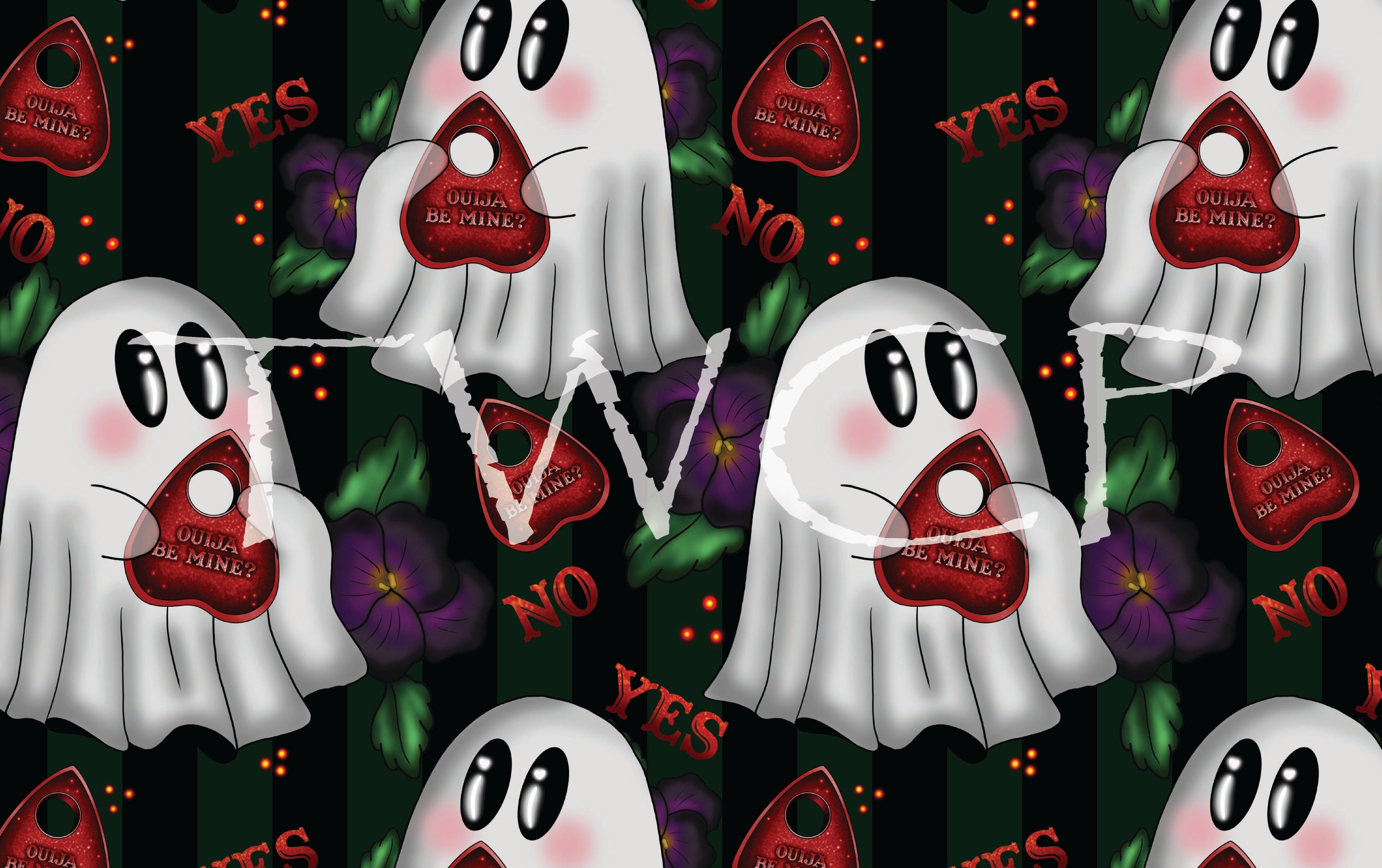 Cauldron & Quill - Patreon Exclusive January 2025 - Ouija Ghostie Red Floral Green Stripe