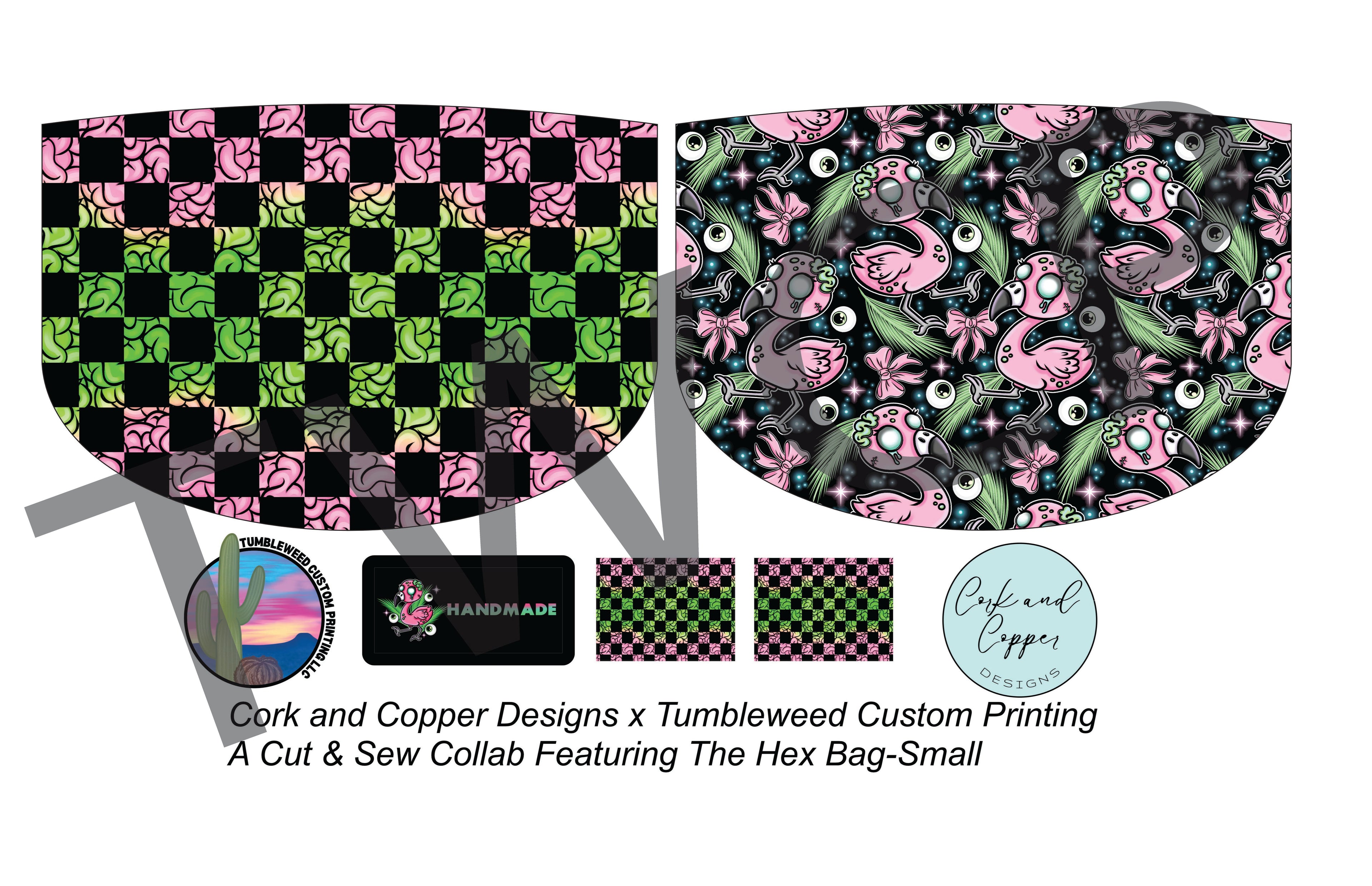 Cork & Copper Designs - The Hex Bag - Zombie Flamingos