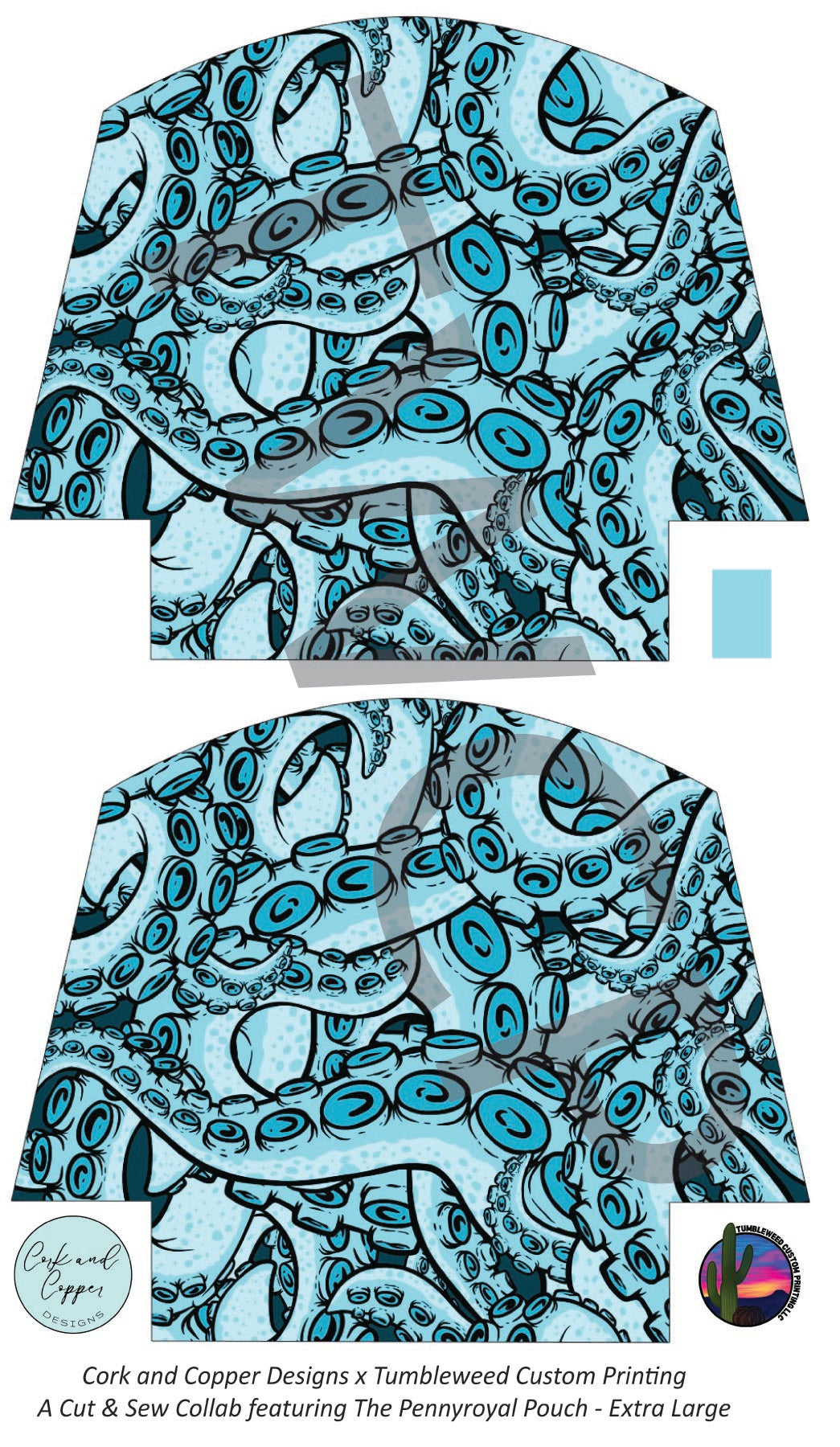 Cork & Copper Designs - The Pennyroyal Pouch - Blue Tentacles