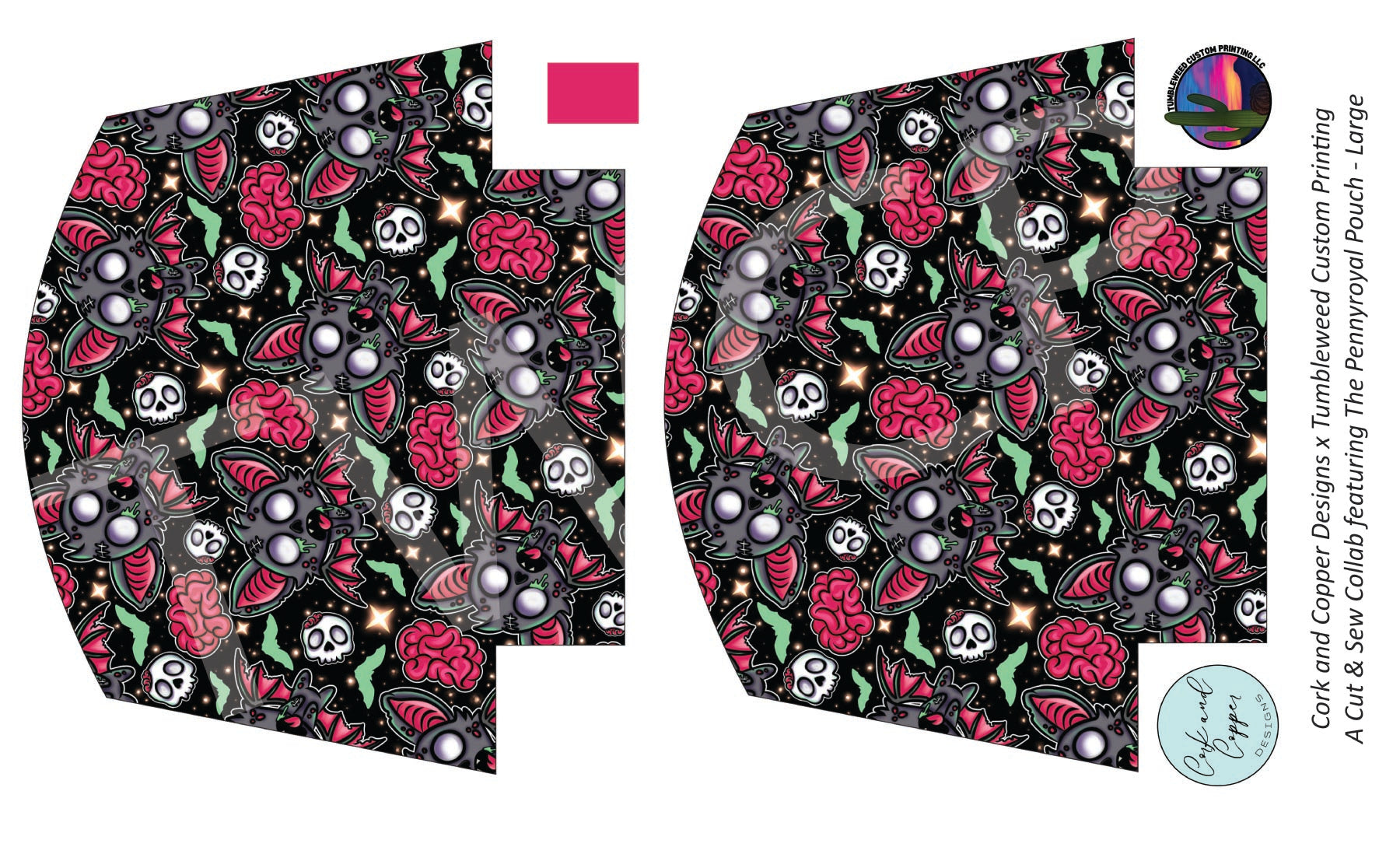 Cork & Copper Designs - Pennyroyal Pouch Large - Zombie Bats