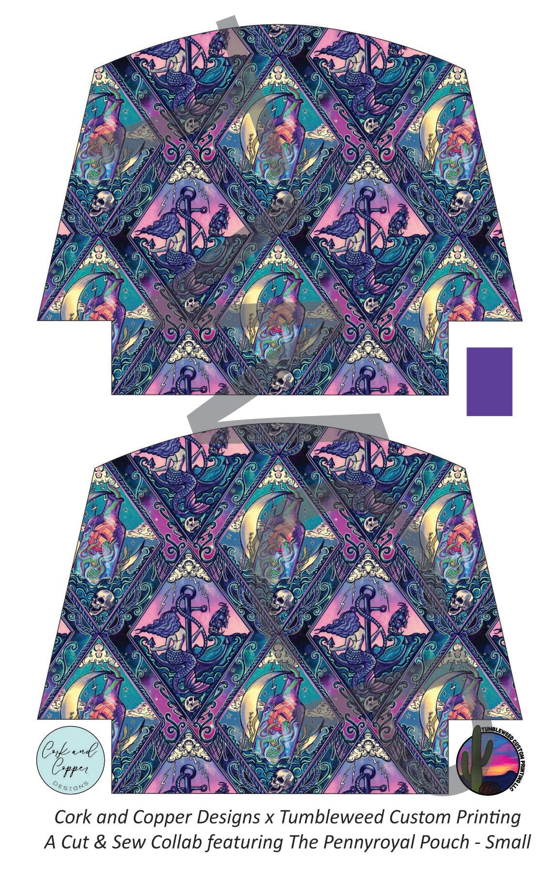 Cork & Copper Designs - The Pennyroyal Pouch - Mermaid with Kraken