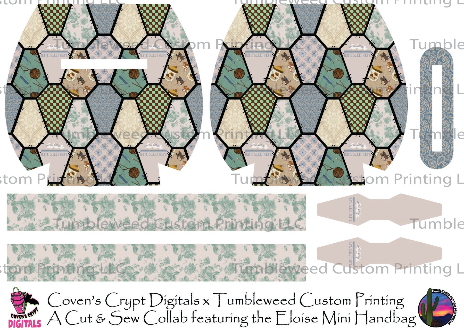 Coven's Crypt Digitals - Eloise Mini Handbag - Grandmacore Coffin Patchwork