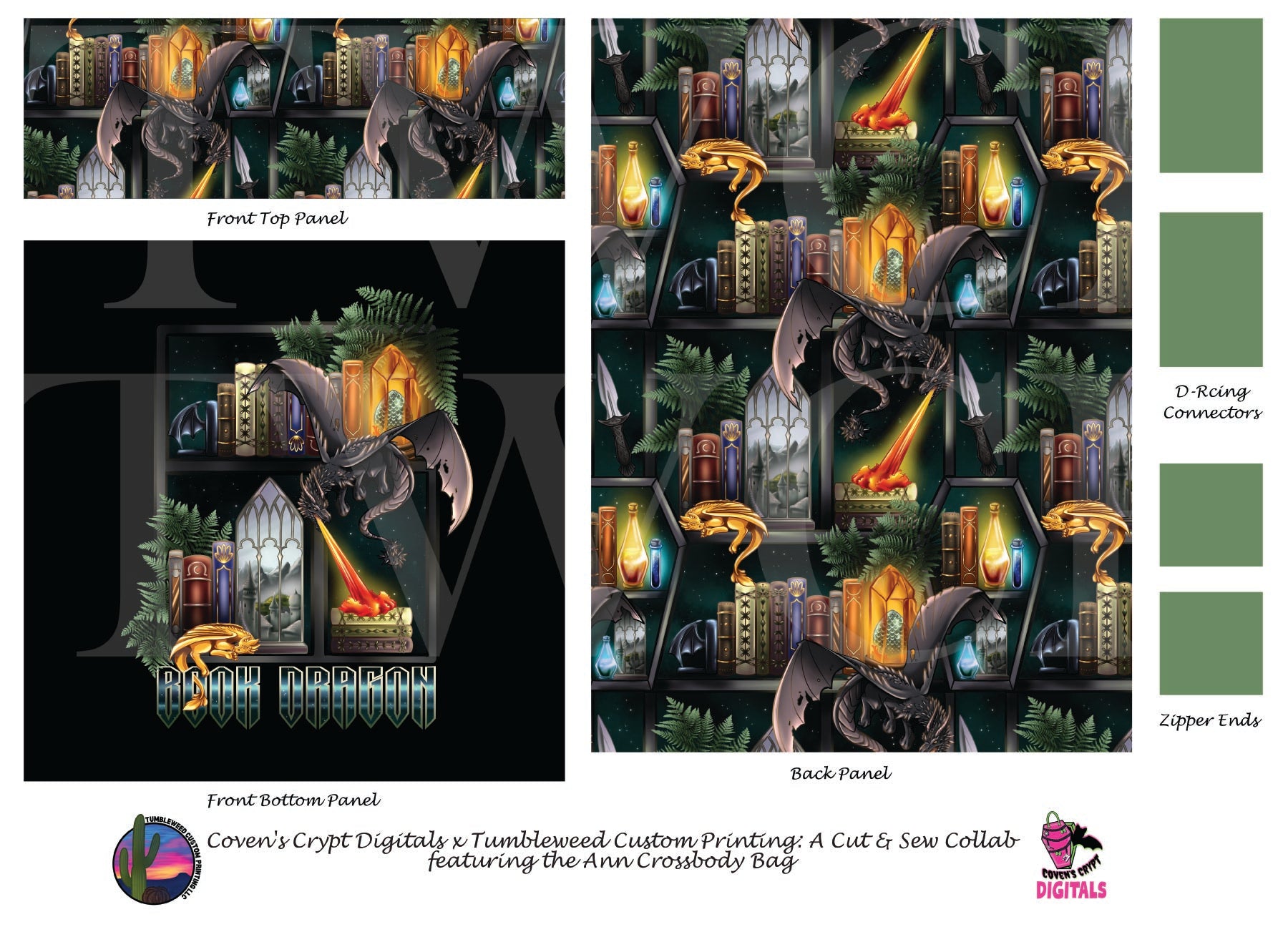 Coven's Crypt Digitals - Ann Crossbody Bag - Book Dragon