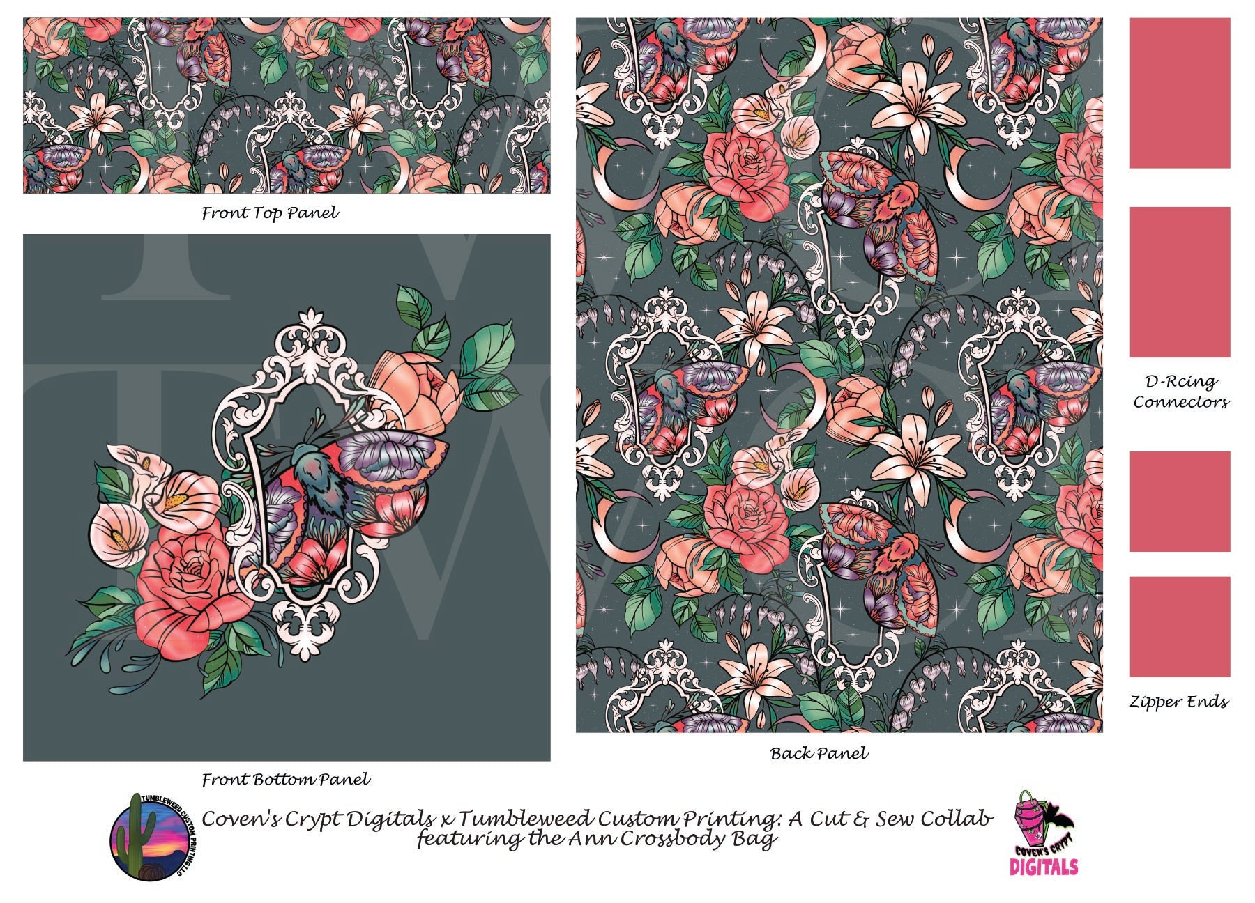 Coven's Crypt Digitals - Ann Crossbody Bag - Framed Floral Gardens
