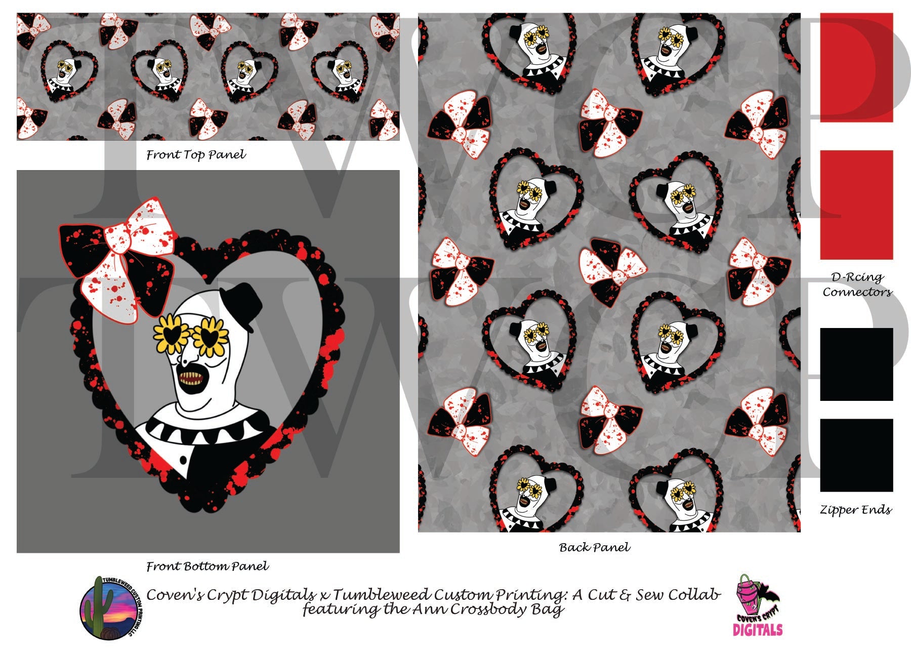 Coven's Crypt Digitals - Ann Crossbody Bag - Terrifying Clown