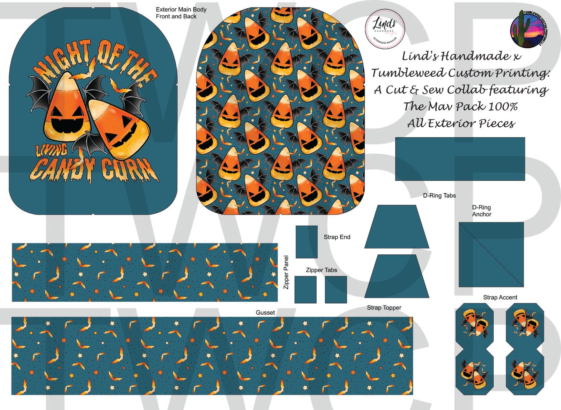 Lind's Handmade - Mav Pack 120% - Night of the Living Candy Corn Teal