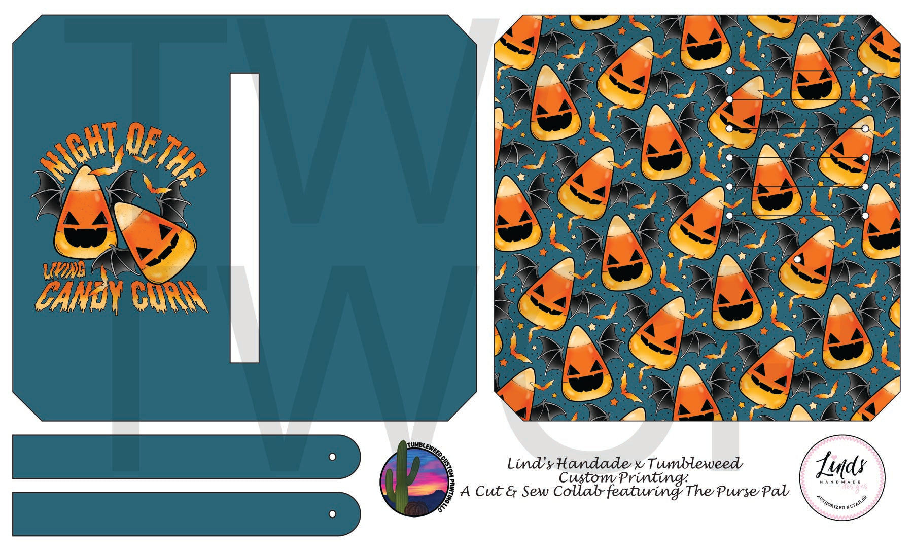 Lind's Handmade - Purse Pal - Night of the Living Candy Corn Teal