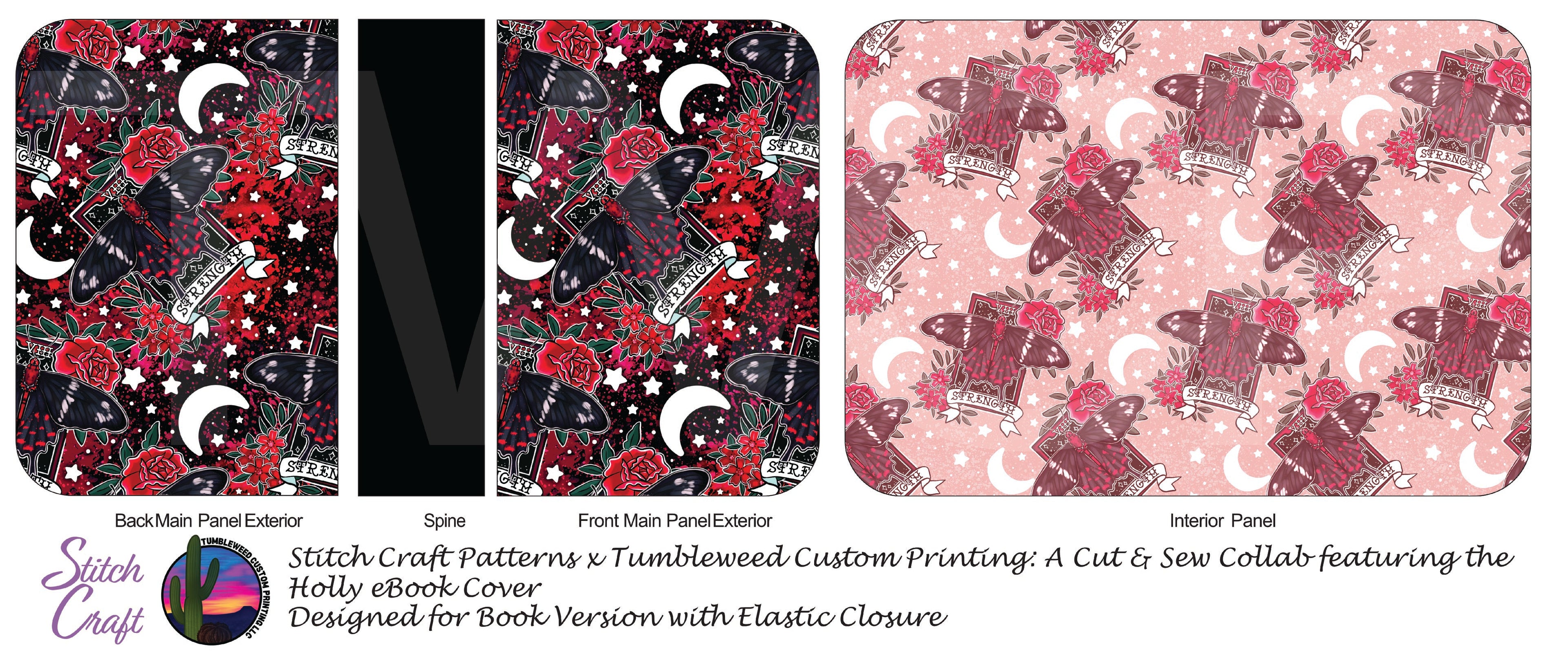 Stitch Craft Patterns - Holly eBook Cover - Strength Tarot Moth Black Spine (Book Cover Version)