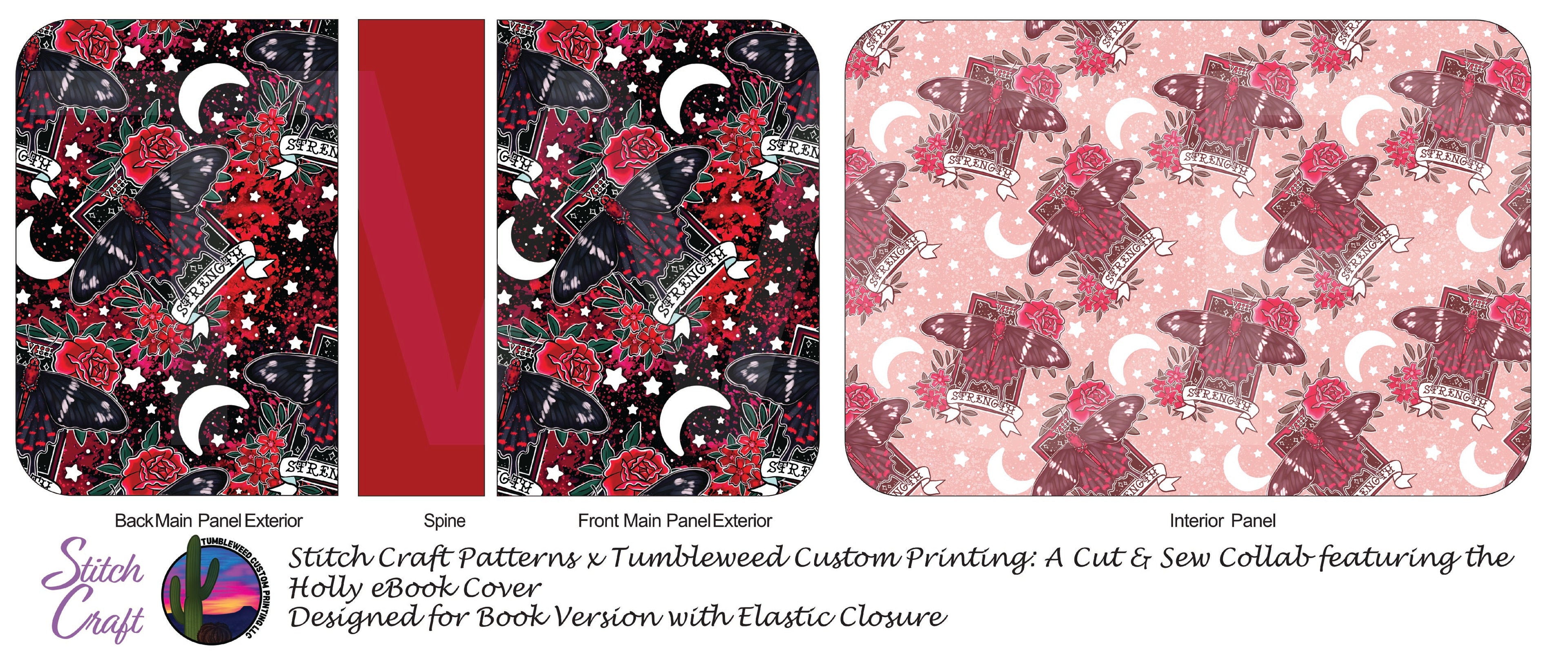 Stitch Craft Patterns - Holly eBook Cover - Strength Tarot Moth Red Spine (Book Cover Version)