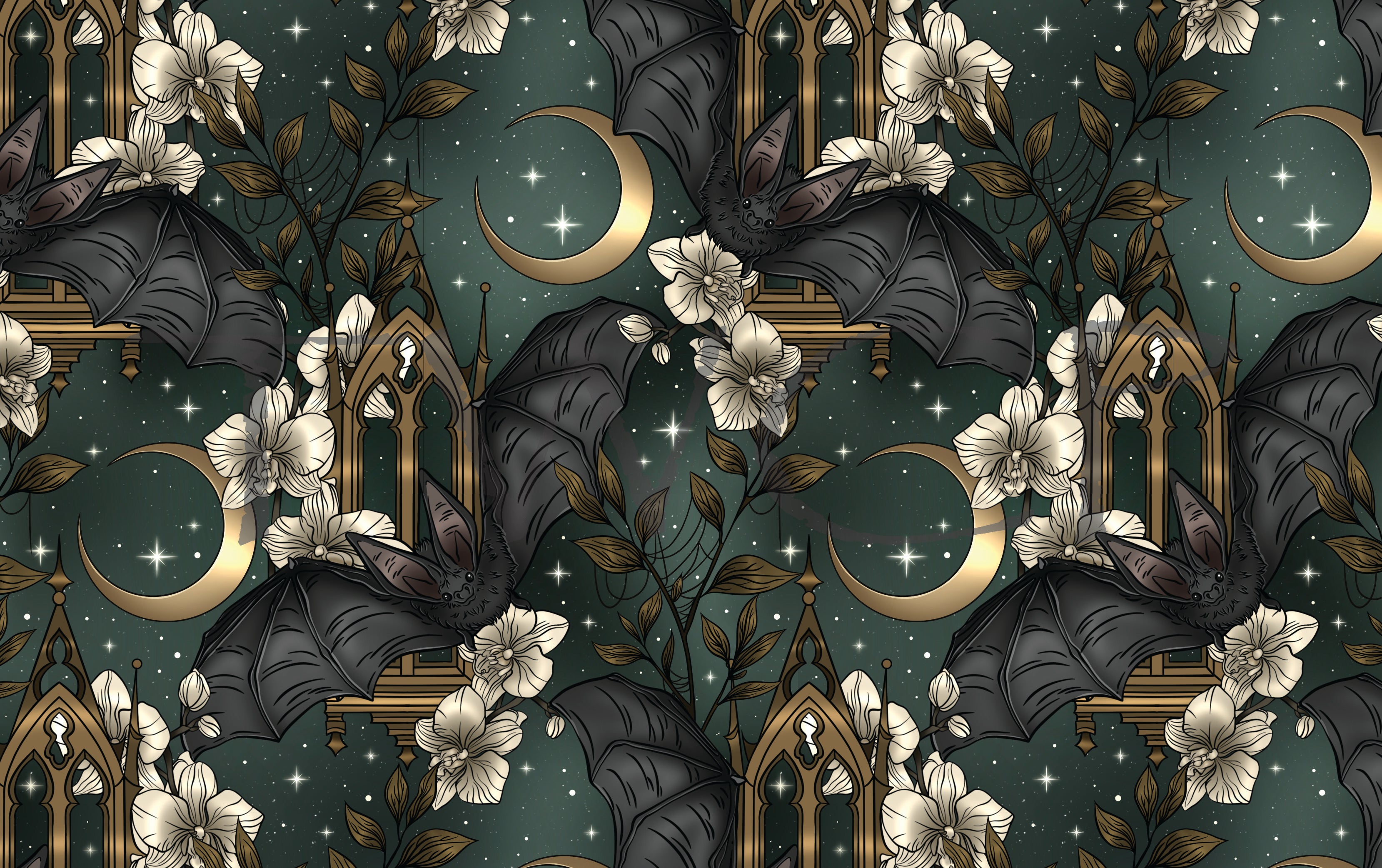 Whimsy Pixie Designs - Midnight Bats Green