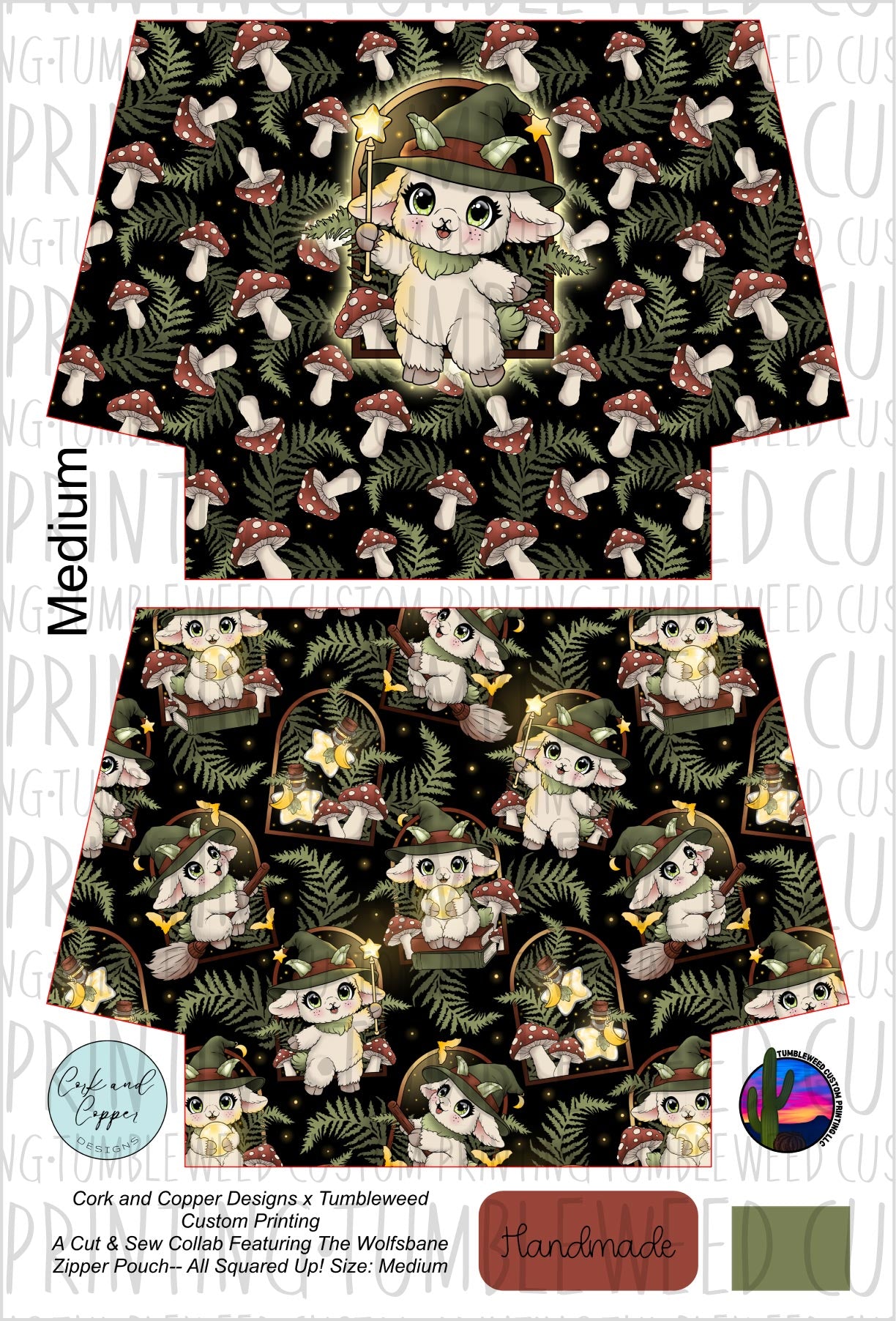 Cork & Copper Designs - The Wolfsbane Zipper Pouch - Whimsy Grove Forest 2
