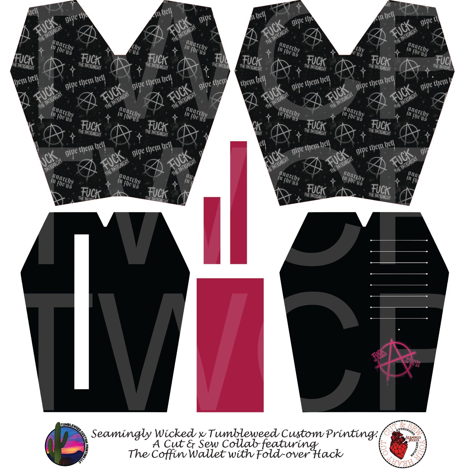 Seamingly Wicked - Coffin Wallet - Anarchy Pink & Black