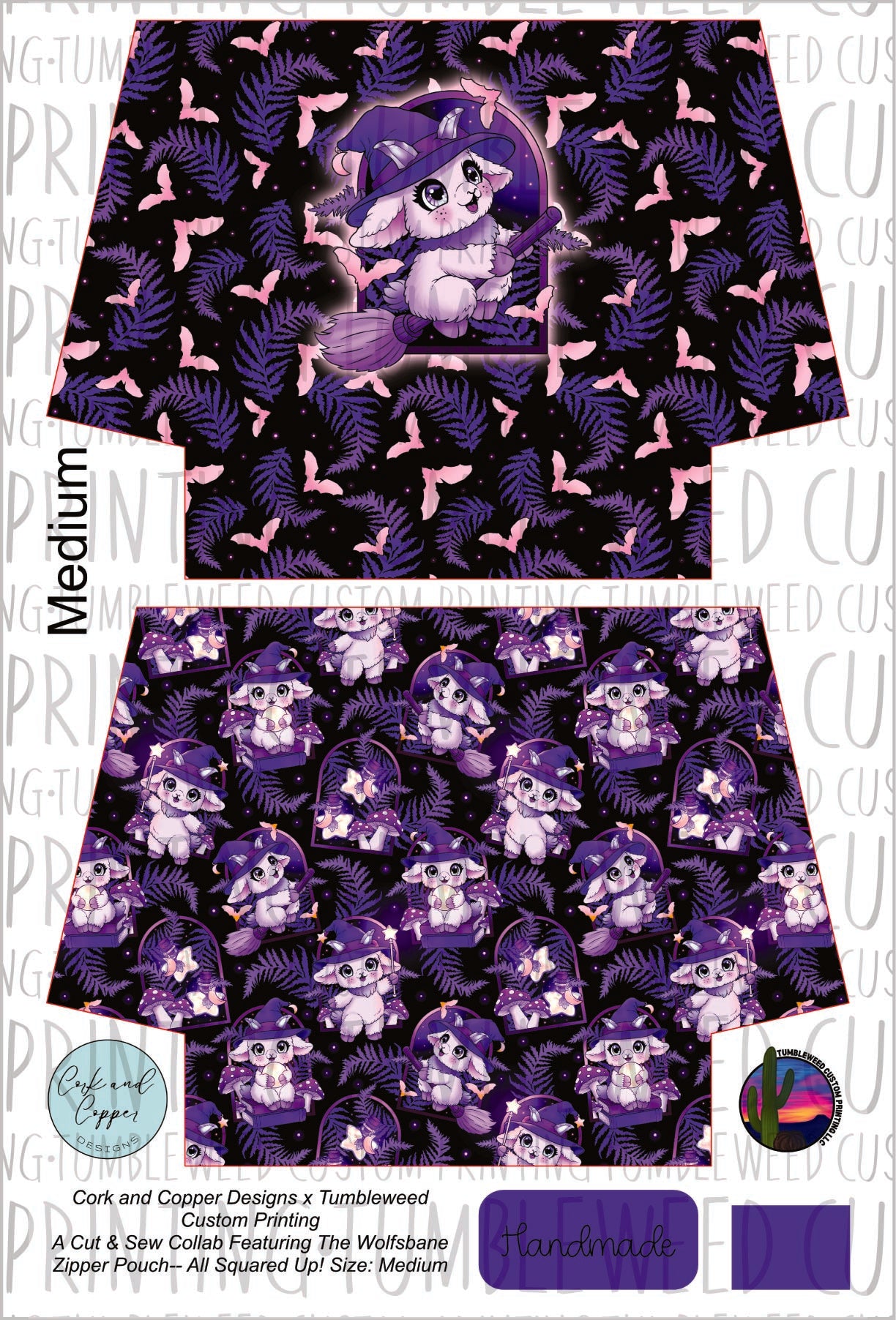 Cork & Copper Designs - The Wolfsbane Zipper Pouch - Whimsy Grove Twilight 1