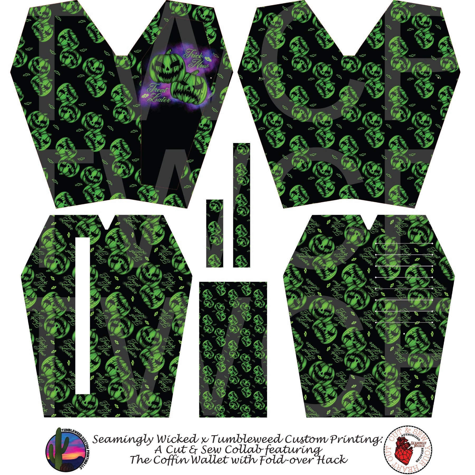 Seamingly Wicked - Coffin Wallet - Trick Now Treat Later Green