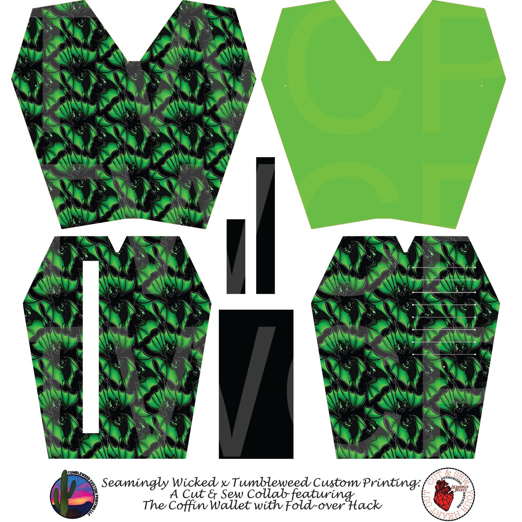 Seamingly Wicked - Coffin Wallet - Green Bat