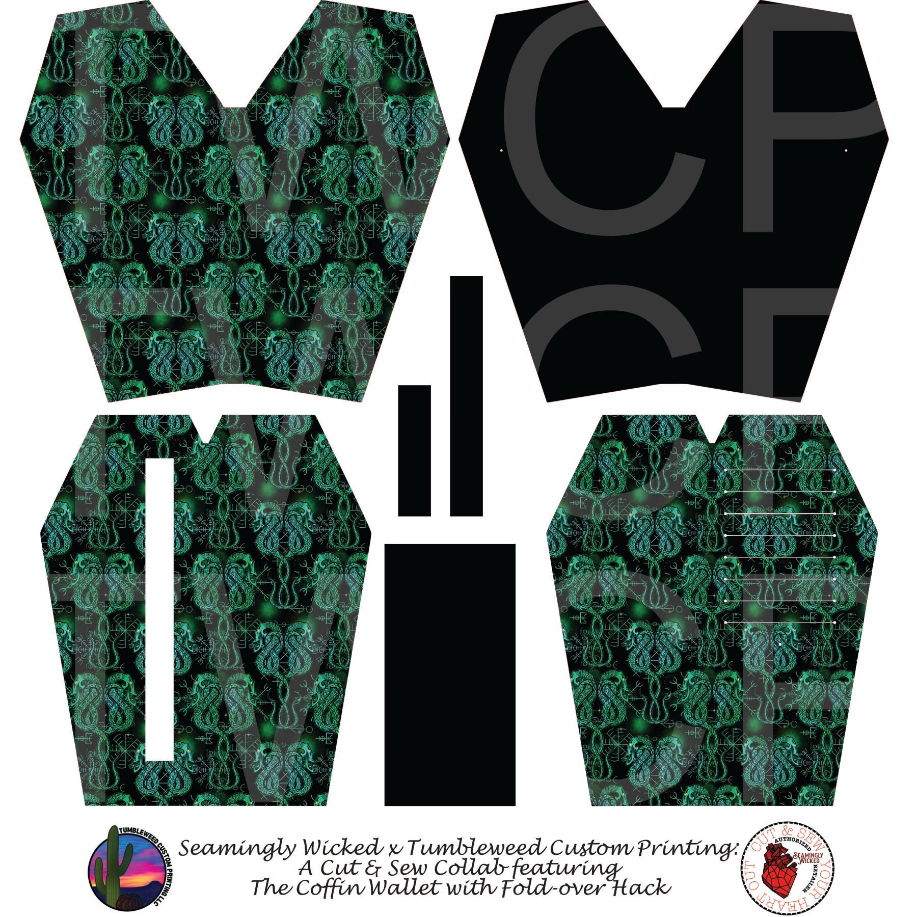 Seamingly Wicked - Coffin Wallet - Viking Snake Green