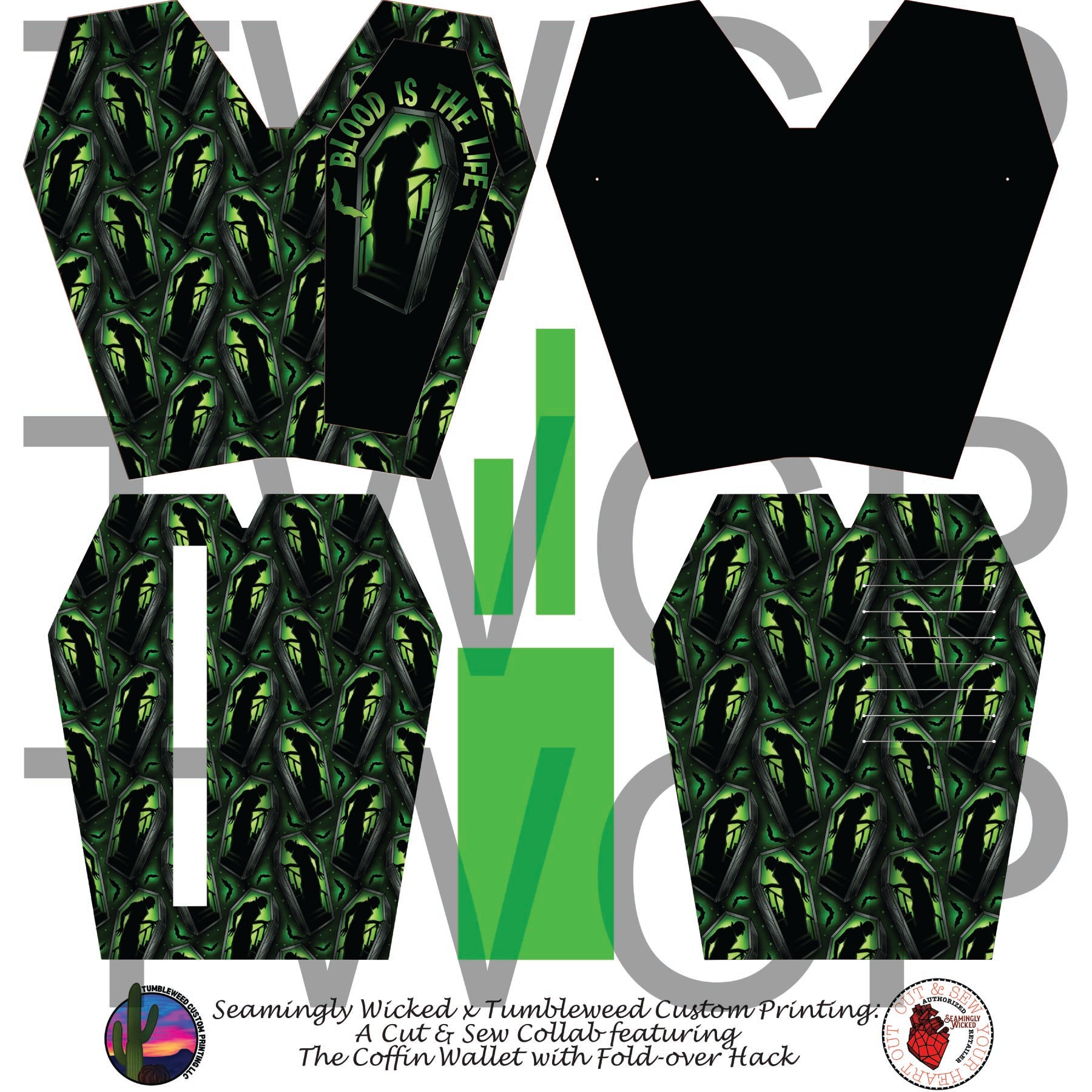 Seamingly Wicked - Coffin Wallet - Blood is Life Green