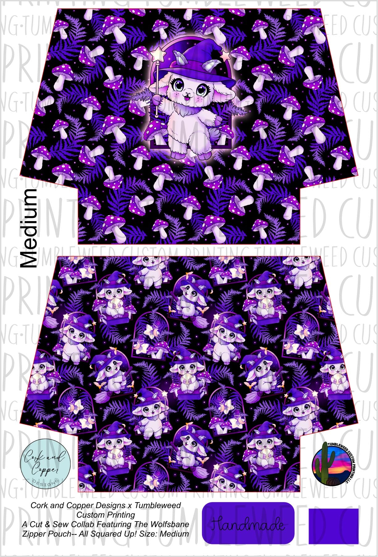 Cork & Copper Designs - The Wolfsbane Zipper Pouch - Whimsy Grove Twilight 4