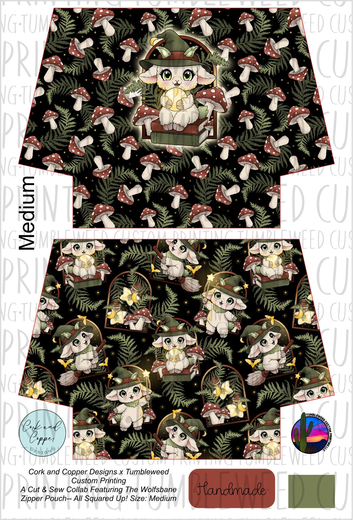 Cork & Copper Designs - The Wolfsbane Zipper Pouch - Whimsy Grove Forest 3